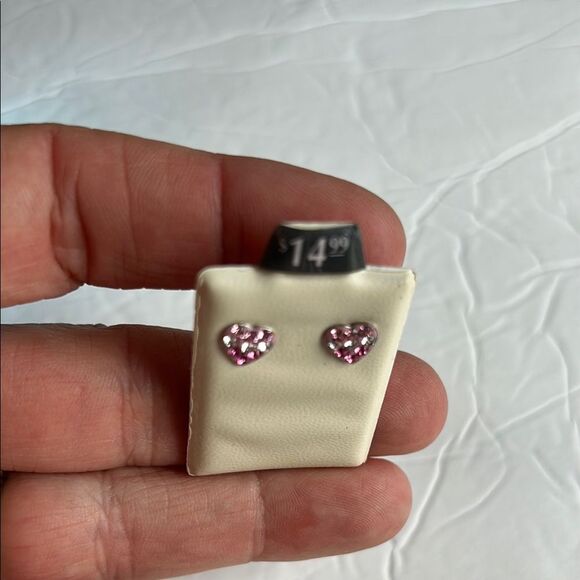PIERCING PAGODA Pink Silver Heart Earrings NWT Kids Pierced Sparkle Bling Barbie - Picture 7 of 7